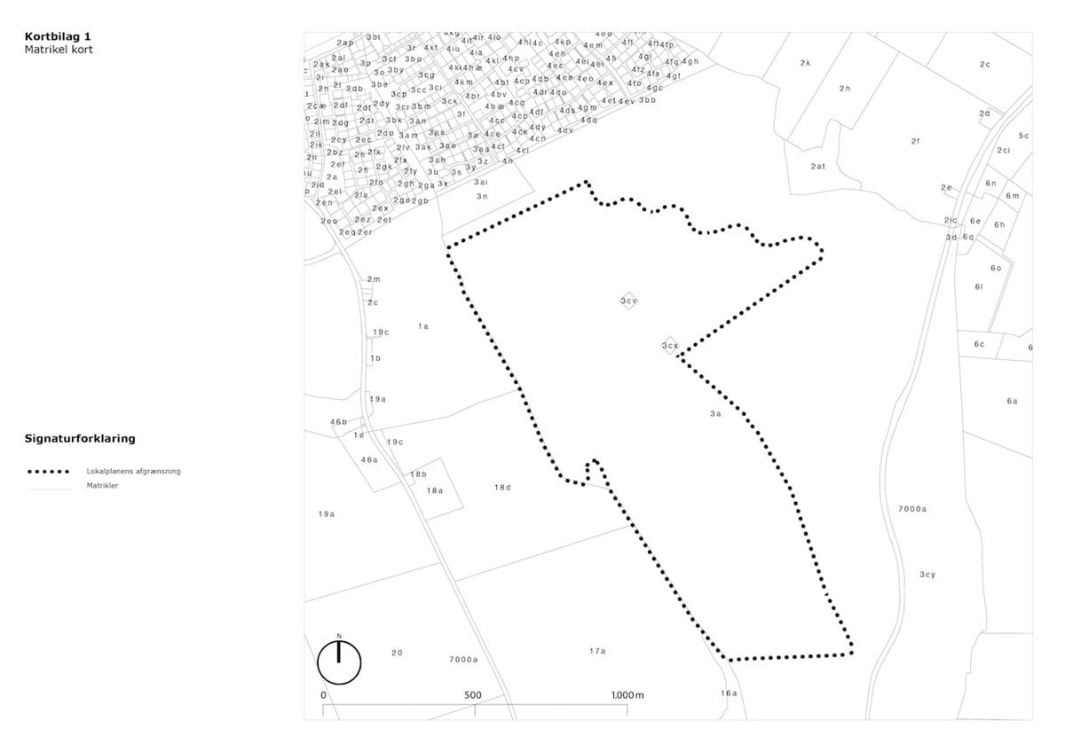 Lokalplanens område er vist med sorte prikket afgrænsning af området mellem Havnsø og Egemarke Gods